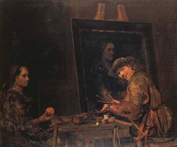 Self-Portrait Painting an Old Woman, Arent De Gelder